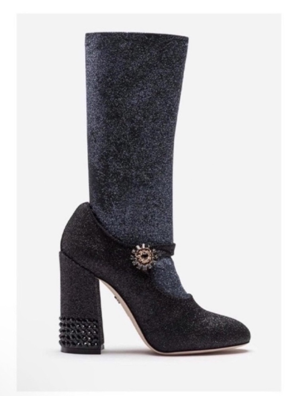 Dolce & Gabbana Crystal Mary Jane Glitter Sock Boots in Black Grey 105mm - Picture 2 of 11